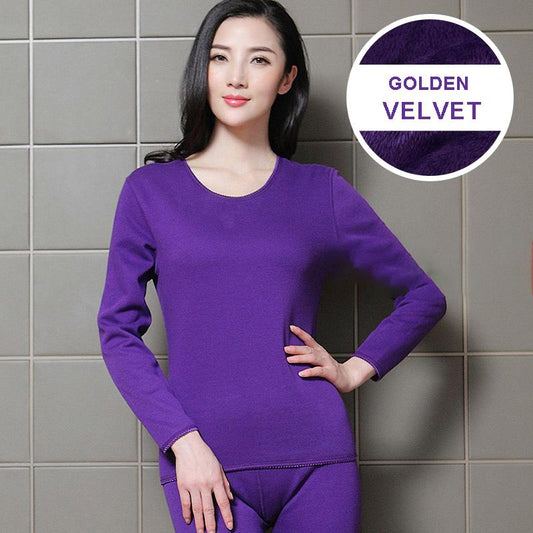 Autumn and Winter Gold Warm Velvet Women's Plus Velvet Thick Thermal Storage Knee Pad Thermal Underwear Set