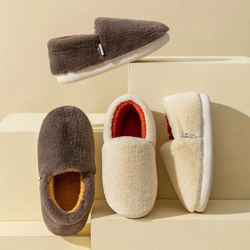 Winter House Women Fur Slippers Soft Memory Foam Sole Cute Cartoon Bedroom Ladies Fluffy Slippers Couples Plush Shoes
