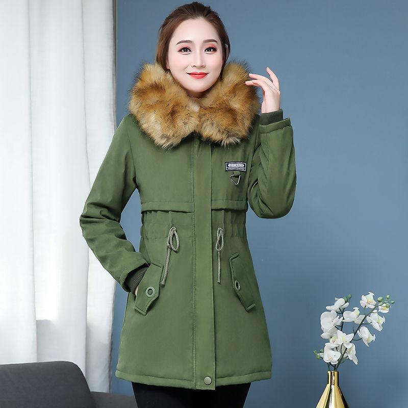 Women's Short Padded Parker Clothing Fur Collar Plus Velvet Padded Jacket Winter Loose Padded Jacket