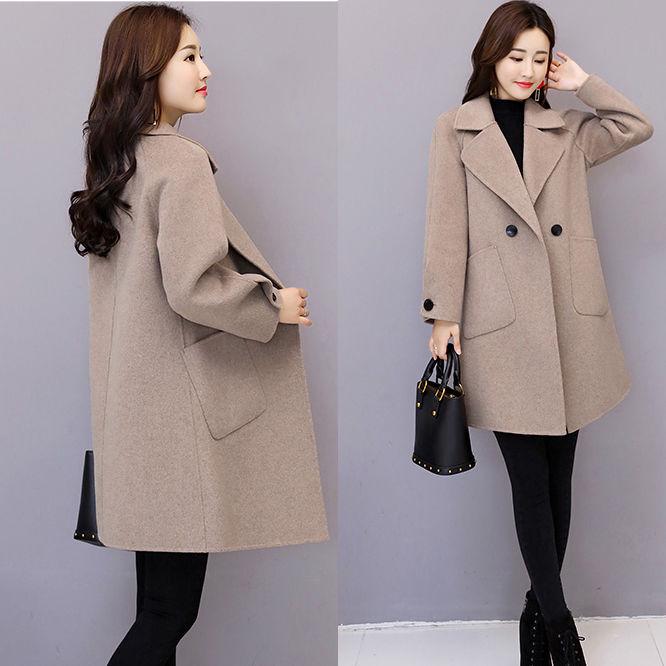 Women Autumn Winter Woollen Coat Long Sleeve Turn-Down Collar Blazer Outwear Jacket Overcoats Loose