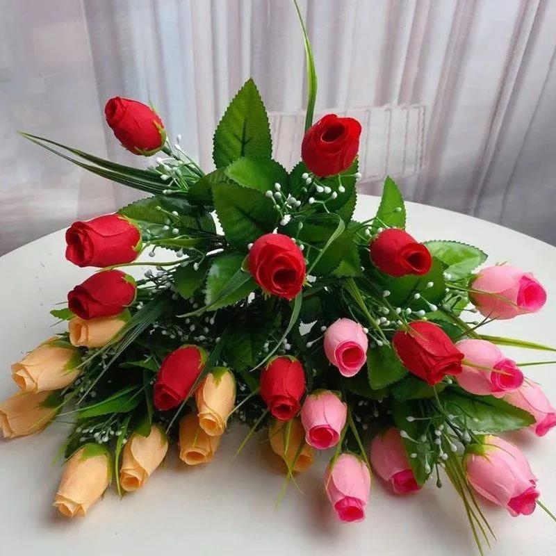 Single Fake Flower Simulation Bouquet Plastic Flower Rose Flower Small Bunch Fabric Decoration Flower Arrangement Flower Silk Flower