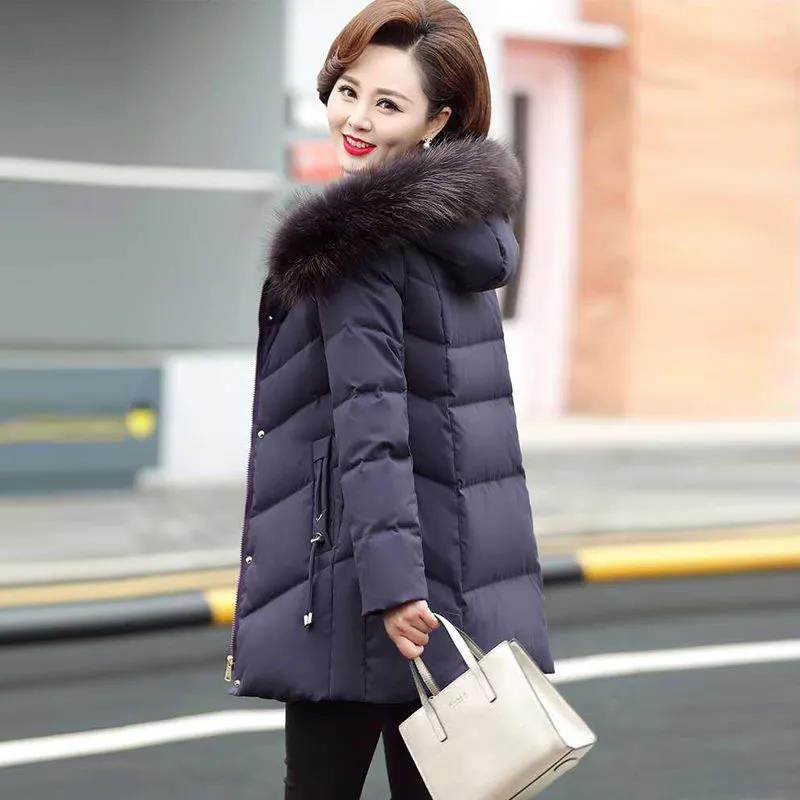 Middle-aged and Elderly Pure Color Simple Down Cotton Jacket Mid-length Spring and Autumn Women's Clothing
