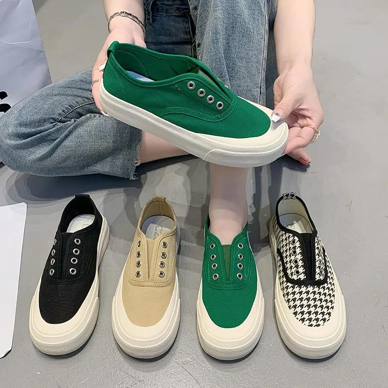 Women's Big Toe Canvas Shoes Summer Thin One-step Houndstooth Single Shoe Sneakers