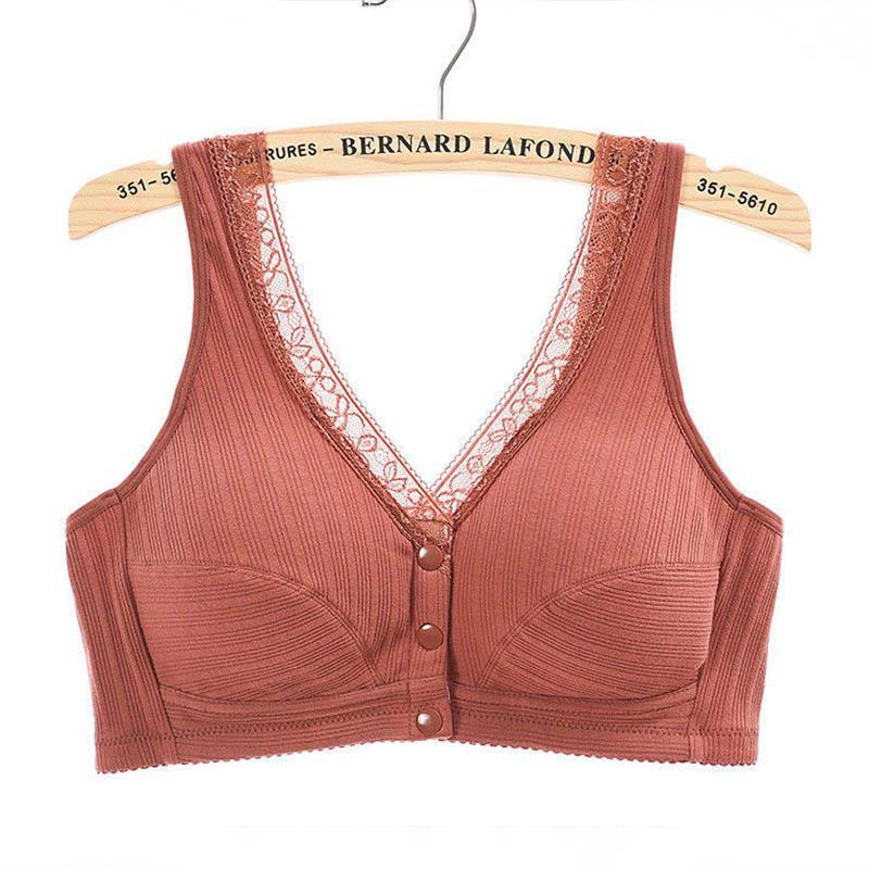 No Rims Pure Cotton Bra Vest Type Front Buckle Gather Stereotyped Large Size Full Cup Breathable Adjustable Bra