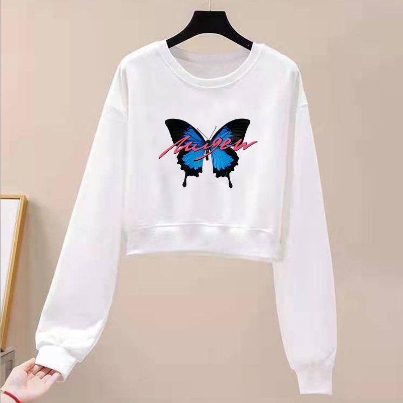 High Waist Short Pullover Sweatshirt Women's Long Sleeve Loose T-shirt