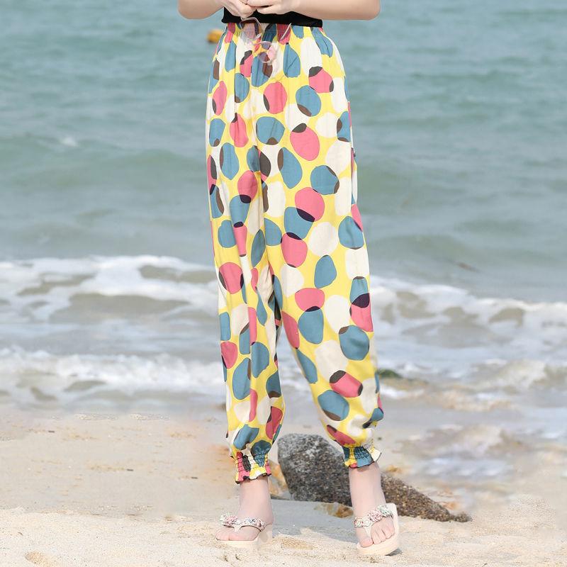 Seaside Vacation Beach Pants Ladies Summer Thin Harem Bloomers Anti-mosquito Pants Loose Cotton Silk Pajamas