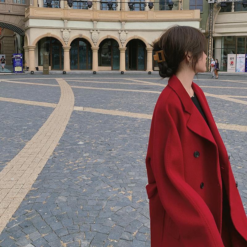 Quilted Thick Woolen Coat Women Mid-length Korean Loose Winter Hepburn Style Woolen Coat