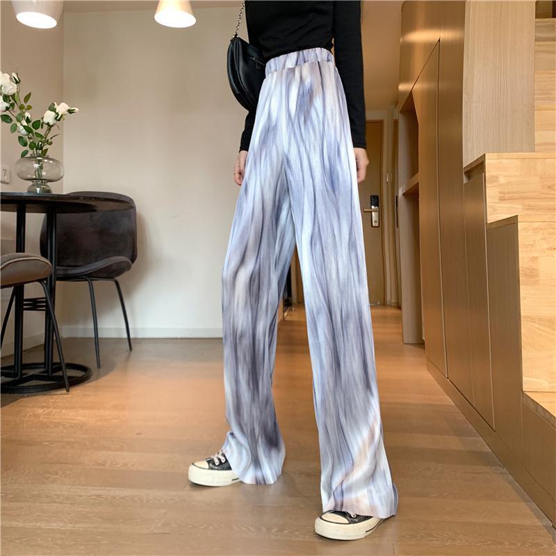 High Waist Drape Wide-leg Pants Korean Casual Pants Women's Ink Dyed Pleated Loose and Thin Mopping Trousers