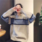 Autumn and Winter Pullover Crew Neck Sweater Korean Style College Style Color Matching Male and Female Students Loose Lazy Knit Jacket