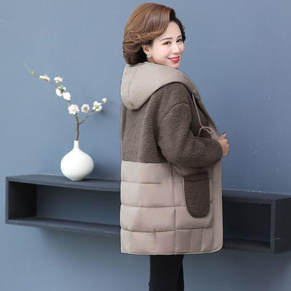 Women Padded Jackets Autumn Winter Hooded Parkas Women Thick Lamb Wool Patchwork Coat Warm Loose Casual Women's Coat