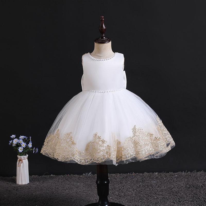 Children's Dress Skirt Girl Baby Lace Bow Dress Temperament Sleeveless Open Back Lace Plaid Skirt Tutu Skirt Waist A-line Skirt