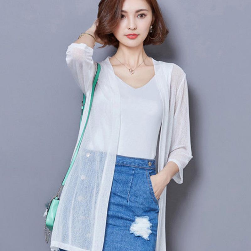 Shawl Coat Women's Sun Protection Coat Mid-length Cardigan with Large Size Loose Knitted Thin Mesh Gauze