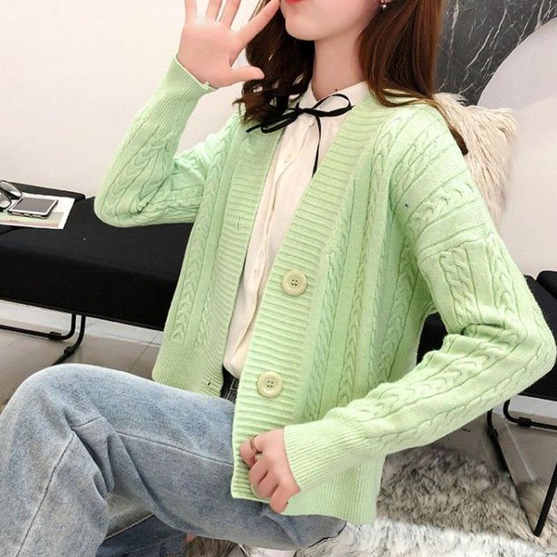 Spring and Autumn Knitted Cardigan Sweater College Style Short Loose Top Fashion Simple Female Jacket