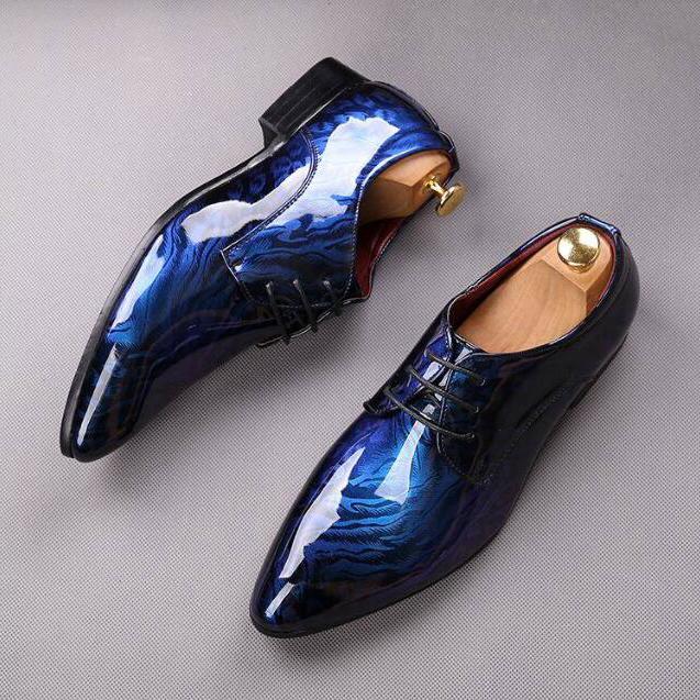 Men's Business Casual Shoes England Fashion Pointed Toe Shoes Leather 3D Patent Leather Men's Shoes