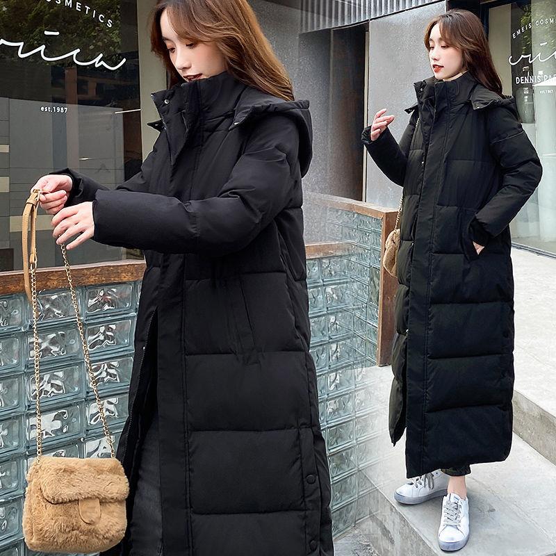 Stand-up Collar Hooded Down Jacket Padded Jacket Women Fall/winter Loose Padded Jacket Women Long Over-the-knee Padded Jacket Straight Slim Coat
