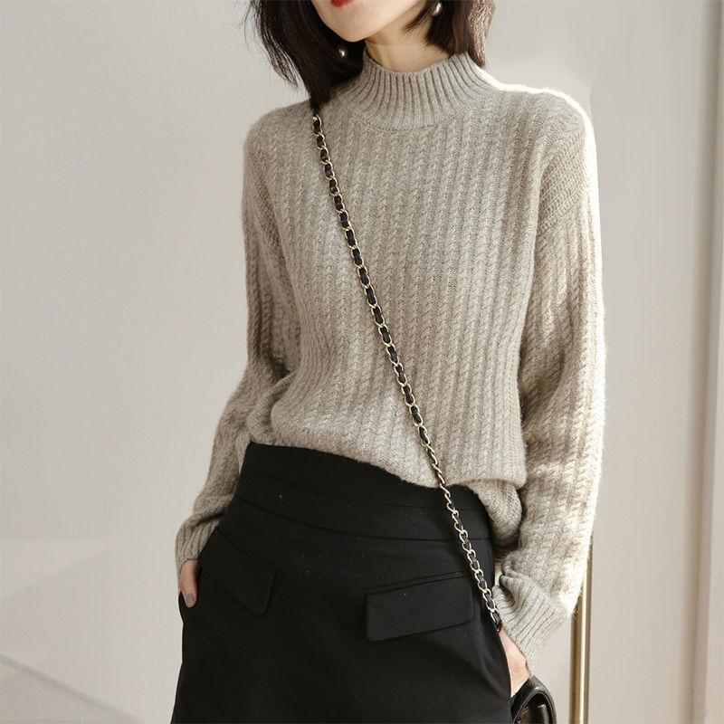 Autumn Winter Women's Sweaters Women's Half Turtleneck Padded Pullover Knit Bottoming Shirt Loose Casual Long-sleeved Shirt Women