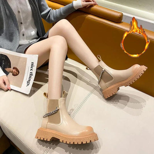 Chelsea Boots Martin Boots Women's Autumn and Winter Snow Boots Cotton Boots Plus Velvet Warm Shoes British Style Boots Smoke Boots