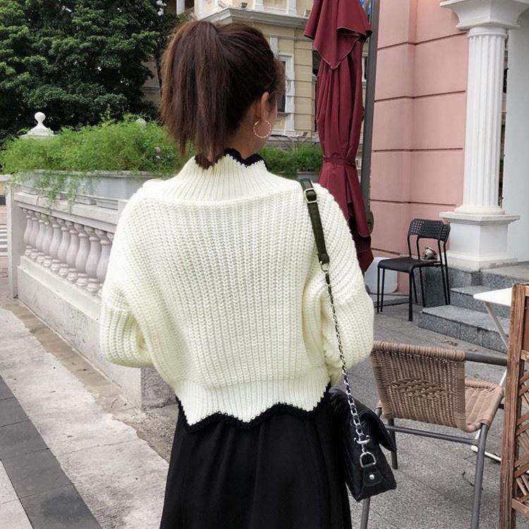 Fashion Flared Sleeve Top Autumn and Winter Short Coat Irregular Wave Edge Sweater