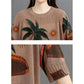 Cotton Thread Three-quarter Sleeves Ethnic Style Literary Retro Print Pullover Loose All-match Knitted Sweater Women