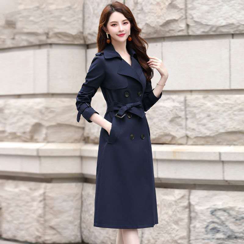 Lining Windbreaker Women's Mid-length 2021 Spring and Autumn Drape Coat Women's Long Over-the-knee Coat