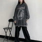 Women's Retro Dark Demon Print Hooded Sweater Student Personality High Street Washed Old Hiphop Loose Top Ladies Long-sleeved Pullover Sweater