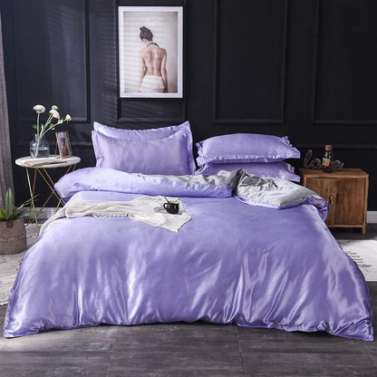 Washed Ice Silk Four-piece Set Pure Color Satin Silk Imitation Silk Bedding