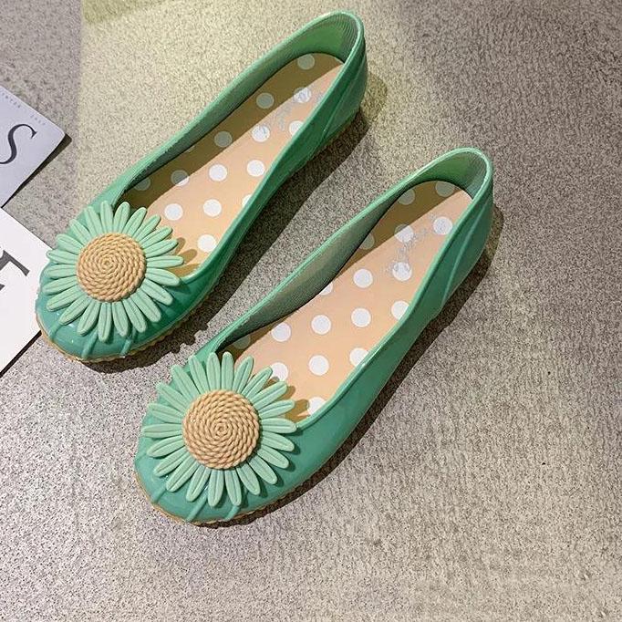 Women's Large Size Rain Shoes Solid Color Non-Slip Waterproof Sunflower Water Shoes Shallow Mouth Slip-On Single Rain Shoes