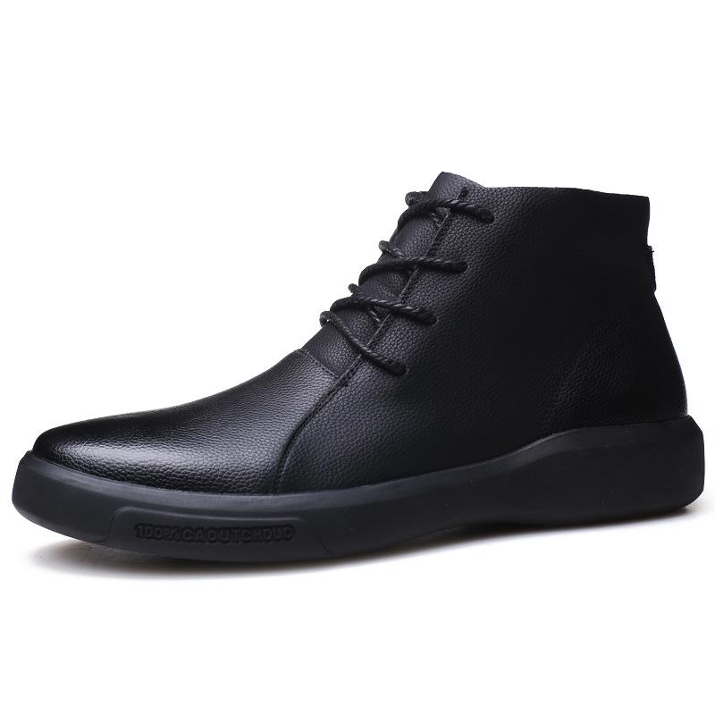 Autumn and Winter Men's Short Boots Cowhide Boots Retro Shoes All-match Leather Cotton Shoes Plus Velvet