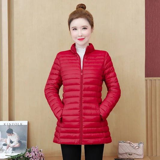 Women's Down Padded Jacket Mid-length Lightweight Cotton-padded Jacket Korean Style Plus Size Slim Winter Jacket Padded Jacket