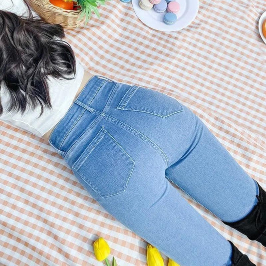 Large Size Sexy Skinny Hip Jeans Women's High Waist Slim Elastic Peach Hip Denim Pants Spring Casual Leggings Pencil Pants Denim Trousers