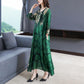 Green M-XXXXL Women's Summer Dress Middle-aged 3/4 Sleeve Round Neck Printing Length To Calf Daily Wear Homewear