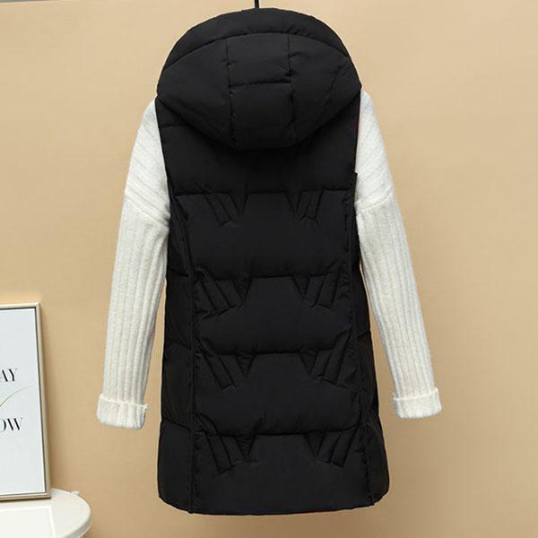 Women's Autumn and Winter Solid Color Loose Vest Hooded Long Reversible Vest Jacket Cotton Padded Windproof Warm Vest