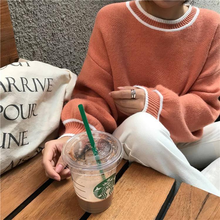 Pofulove Long-sleeved Sweater Female Lantern Sleeve Korean Loose Was Thin Sweater Coat Autumn Winter