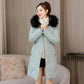 Winter Women's Long Jacket Casual Warm Coat Hooded Fur Collar Slim Padded Jackets Outwear Solid Color Zipper White Balck