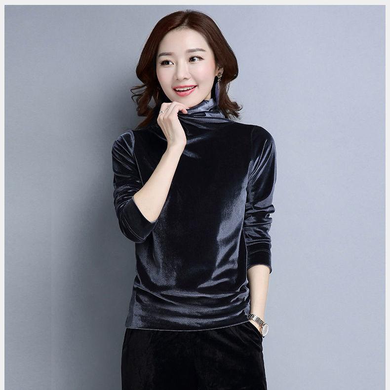 Autumn and Winter High-neck Women's Bottoming Shirt Fashion Gold Velvet Sweater with Long Sleeves Loose Blouse