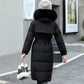 Women's Solid Color Hooded Down Jacket  Long Korean Loose Thick Coat Warm Cotton Coat  Large Wool Collar Winter Quilted Coat