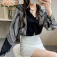 Long-sleeved Casual Tops Large Size Loose Chiffon Shirts Women's Spring and Autumn Lapel Elegant Printed Blouses