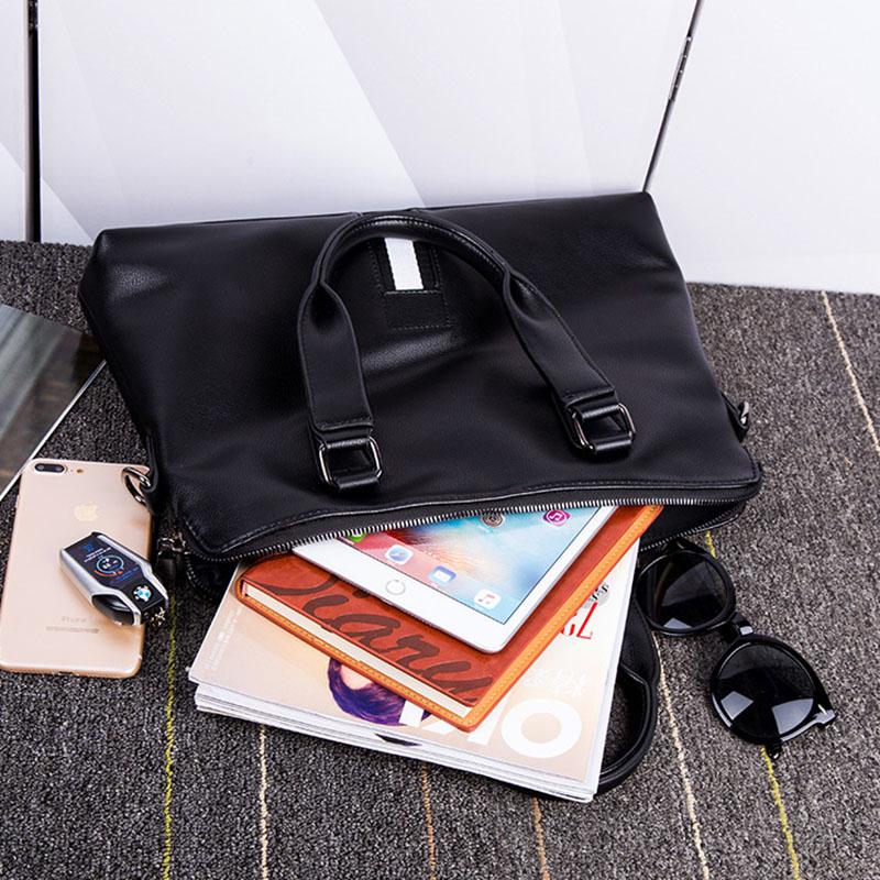 Business Briefcase Men Striped Large Capacity Leather Waterproof Handbag Crossbody Bags Shoulder Bag
