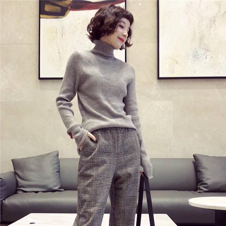 Women Embroidery Turtleneck Knitted Bottoming Shirt Slim Was Thin Wild Sweater Solid Color