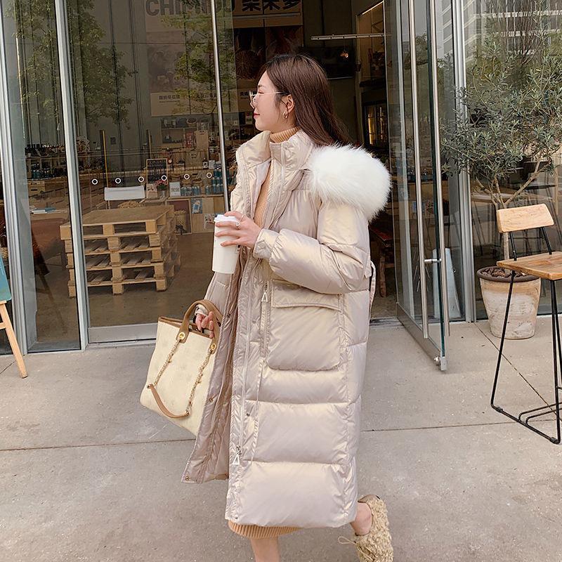 Winter Down Padded Jacket Women's Mid-length Over The Knee Winter Korean Students Loose Thick Large Fur Collar Padded Jacket