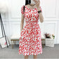 Mid Length Floral Cotton Silk Dress Small Waist Covering Belly Skirt