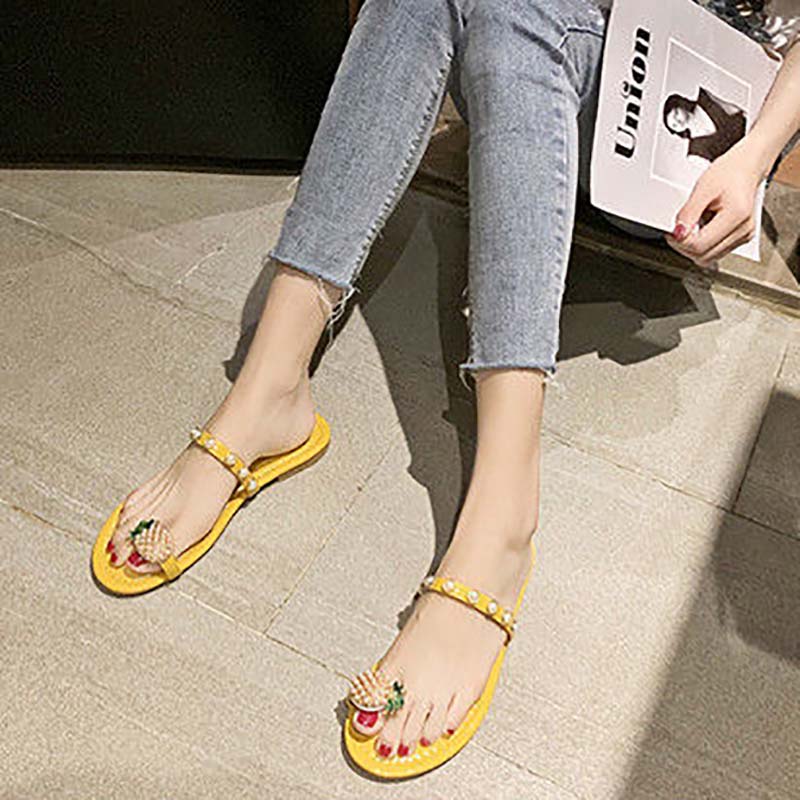Pineapple Slippers Women's Summer Wear All-match Non-slip Flat Bottom Fashion Beach Sandals and Slippers Women
