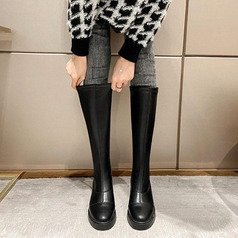 Chelsea Boots Increasing Long Boots Woman Leather Long Boots High Tube Knight Plus Velvet Boots Winter Boots Snow Boots