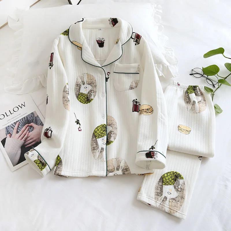 100% Cotton Pajamas Set, Print Holiday Pajamas Thick Warm Soft Homewear