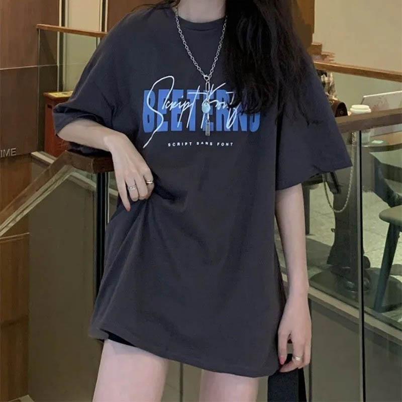 Cotton Short-sleeved T-shirt Women's Loose Korean Style Fashion Solid Color Bear Half-sleeve Top Clothes