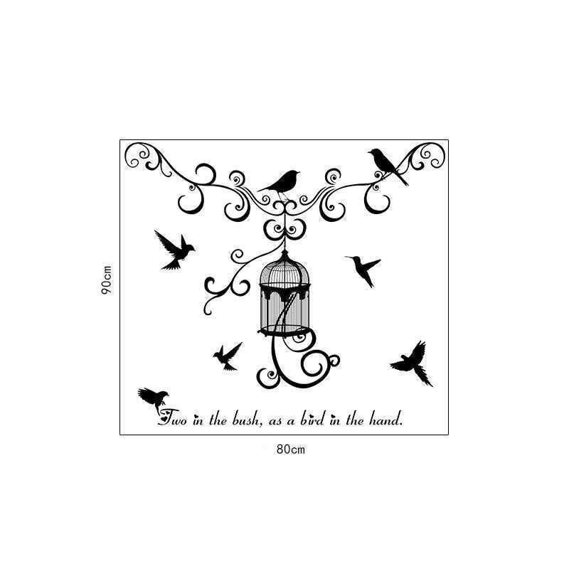 Black Flower Vine Birdcage Wall Stickers Home Decoration Living Room Bedroom Door Window