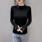 Half Turtleneck Knitted Bottoming Shirt Women's Solid Color Button Decorated Long Sleeve Pullover Sweater Slim Fit Versatile Top