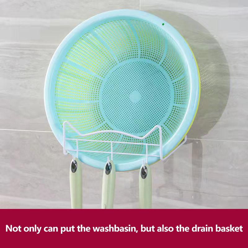 2PCS Washbasin Rack Put Basin Storage Rack Nail-free Towel Rack Dormitory Household Kitchen Bathroom Wall Hanging Rack Drain Basket Pot Cover Rack