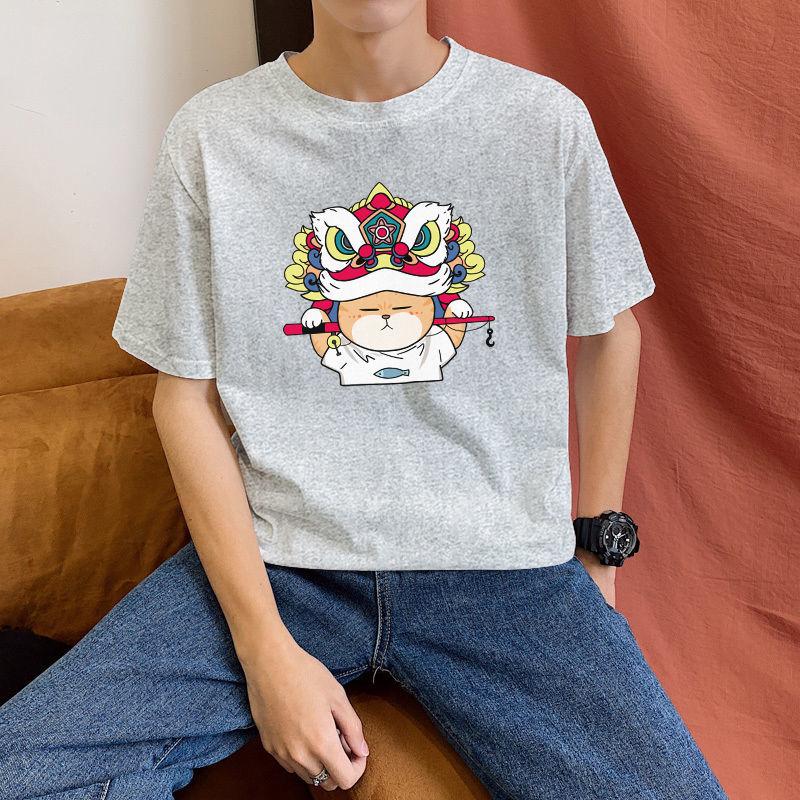 Summer Men's Cartoon Print Short Sleeve T-shirt All-match Loose Student T-shirt