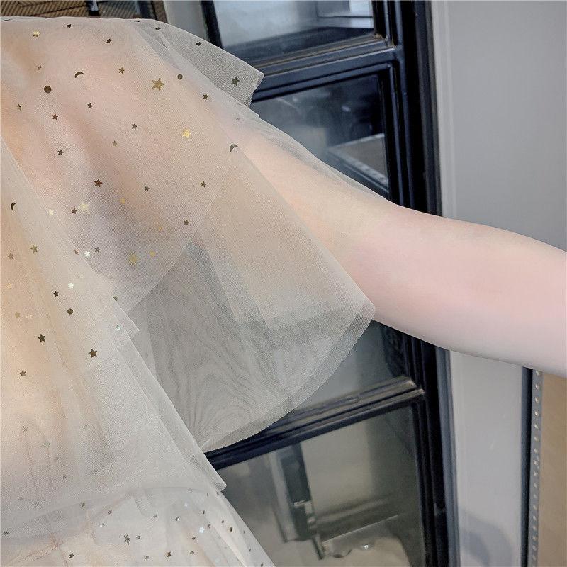 Sexy Sweet Woman A-line Skirts V-neck Veil Decorative Stars Shiny and Beautiful Folds Ruffle Bow Dress Bar Wedding Party